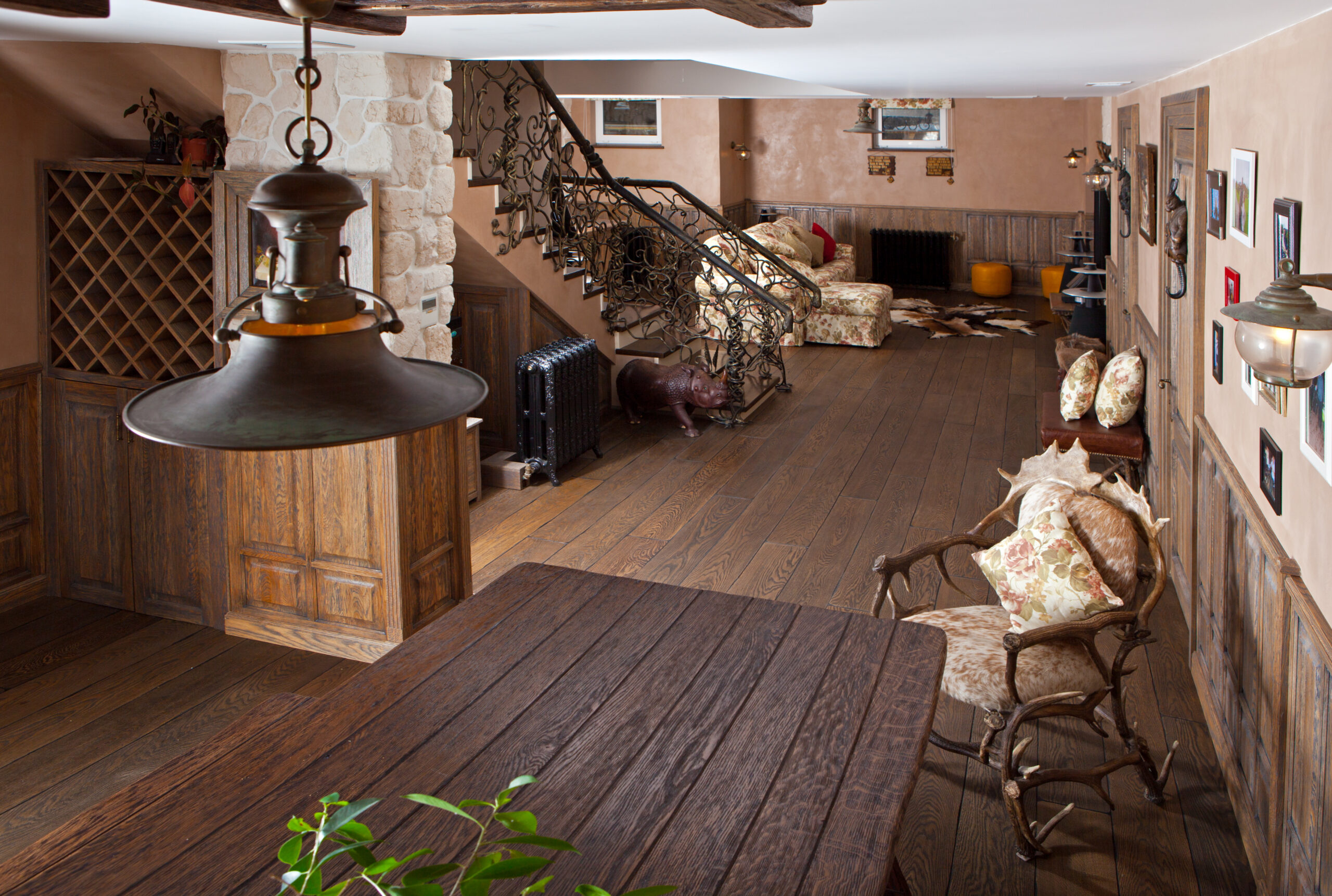 rustic remodeled basement