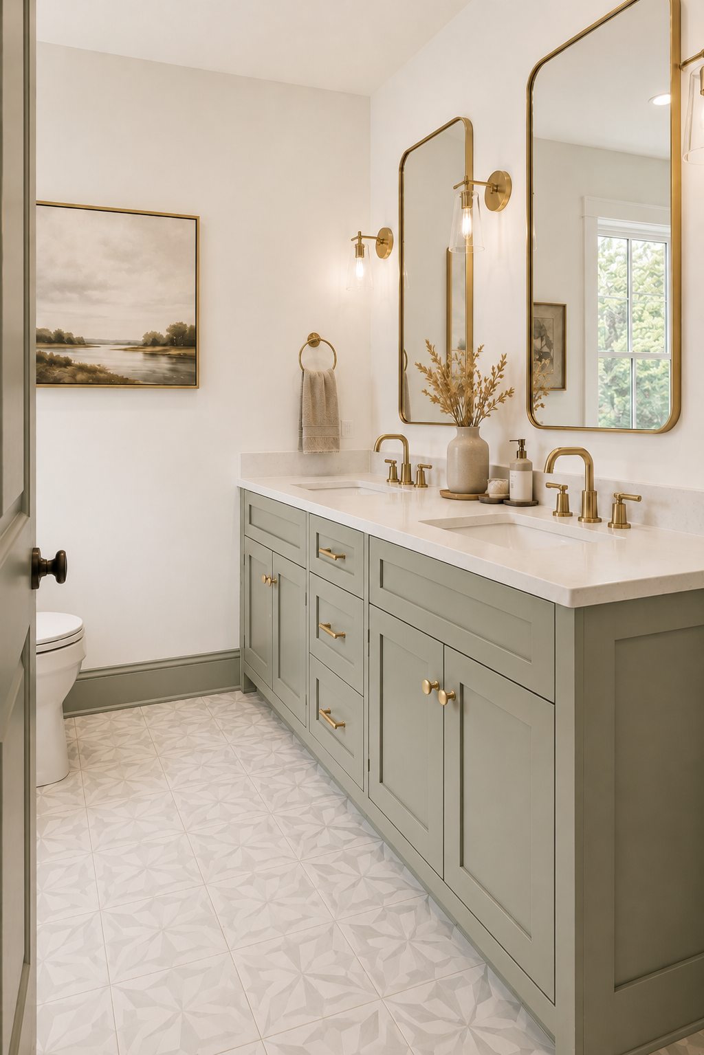 bathroom remodel with gold accents